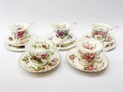Royal Albert Flower Of The Month Series Cups Saucers And Plates Comprising March Trio
