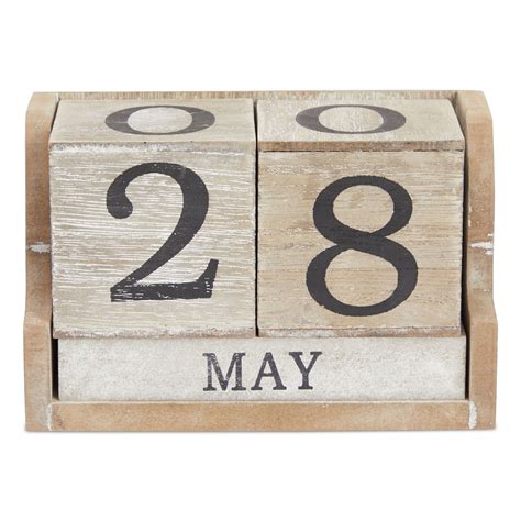 Wooden Perpetual Date Desk Calendar Blocks For Teachers Farmhouse