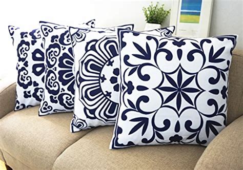 2pcs calitime navy blue cushion cover pillow shell case accent geometric 12x20. Floral Blue and White Howarmer® Cotton Canvas Decorative ...