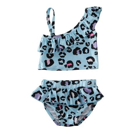 Citgeett Summer Leopard Baby Kids Girl Swimwear Bikini Off Shoulder