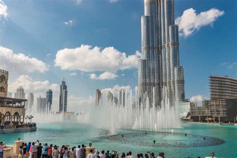 Burj Khalifa And Fountains On The Burj Khalifa Lake Editorial Photo