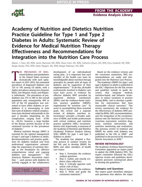 Pdf Academy Of Nutrition And Dietetics Nutrition Practice Guideline