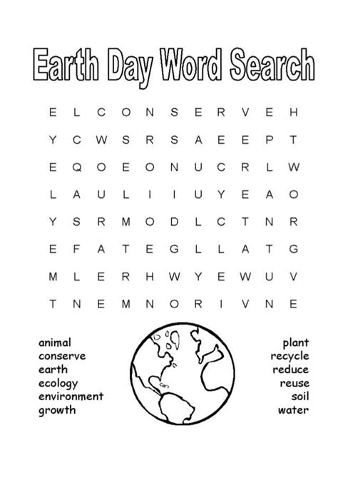 Earth Day Word Search Puzzle 1 Dengan Gambar