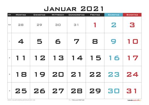 Feiertage und ferien eintragen und vorlage ausdrucken und herunterladen. Kalender Januar 2021 zum Ausdrucken mit Feiertagen ...