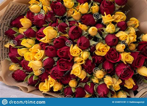 Bouquet Of Yellow And Red Roses Stock Image Image Of Pink Flower