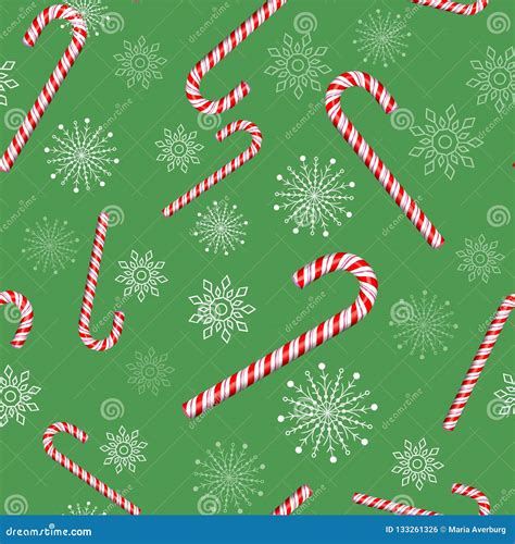 Candy Cane On A Green Background Merry Christmas Pattern Seamless
