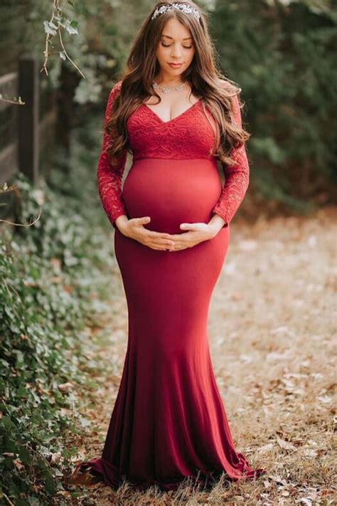 The Pregnancy Sexy Lace V Neck Long Sleeve Maternity Dress Photo Shoot