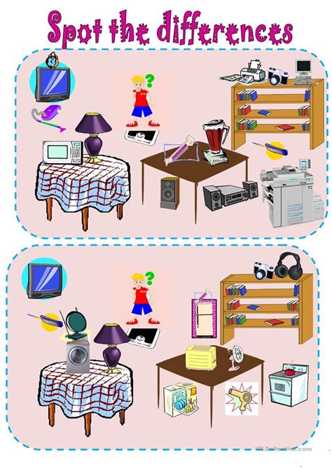 Spot The Differencessimple Machines And Gadgets Worksheet Free Esl