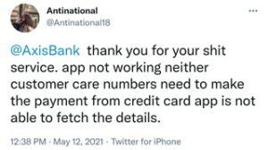 I have applied for a credit card 1 month ago.but i did nt get a reference number or application status from the bank other than a axis bank credit card — fraud billing. Axis Bank mobile app not working, Credit Card section throwing error?...