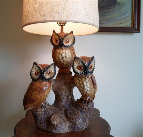 Vintage Owl Table Lamp With Shade Very Retro Three Owls Etsy