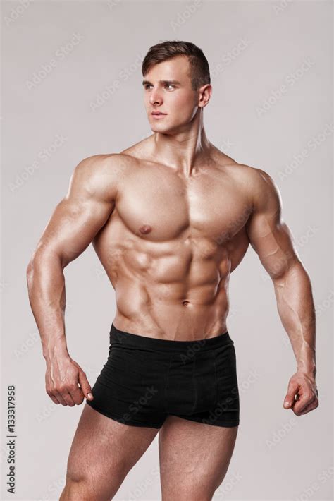 Sexy Muscular Man Fitness Model In Underwear Strong Male Naked Torso