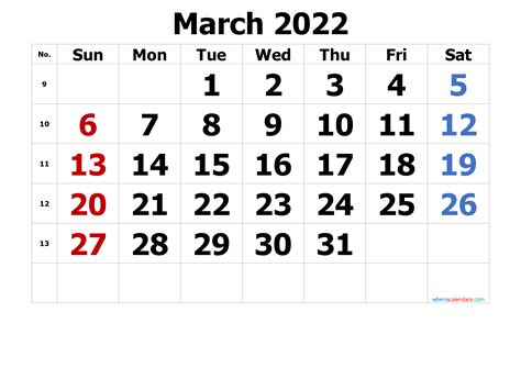 Free March 2022 Calendar With Holidays Pdf And Image Free Printable