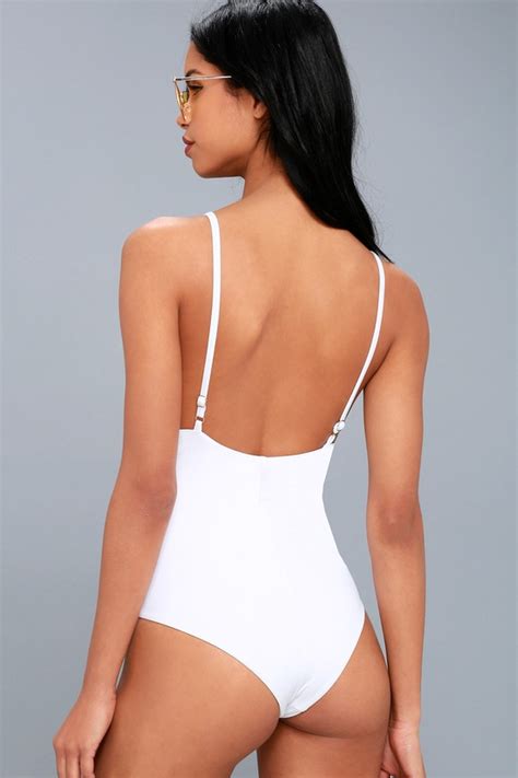 Sexy White Swimsuit Lace Up One Piece Swimsuit