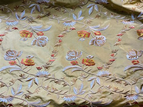 New Designer 100 Silk Taffeta Embroidery Fabric Antique Yellow Gold
