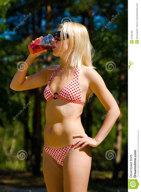 Girl In Bikini Drinks Cocktail Stock Image Image Of Healthy Person 2766139