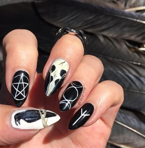 Gothic Crow Occult Witch Nails Nail Art Witch Nails Goth Nails Nail