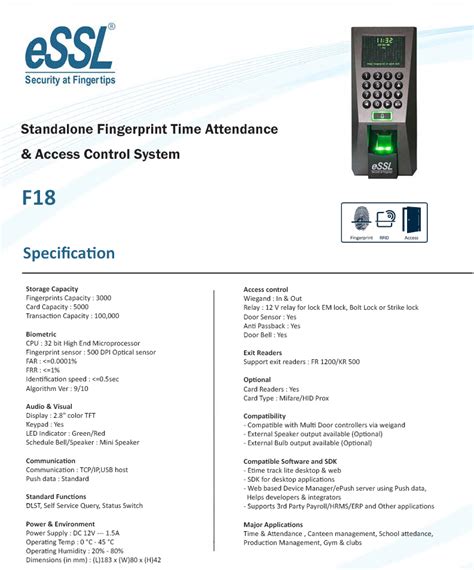 Essl F18 Zkteco Biometric Fingerprint Attendance Access Control