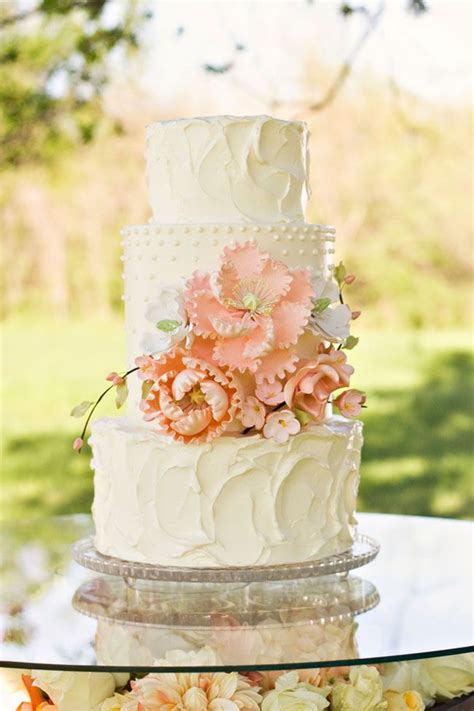 Peach And Ivory Wedding Cake Ivory Wedding Cake Floral Wedding Cake