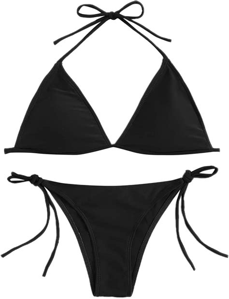 Seworld Women Summer Triangle Bikini Set High Breast Contrast Gradient Split Bikini Set Two