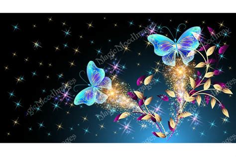Butterflies Sparkle Trail Flying In Night Magic Stars Sky