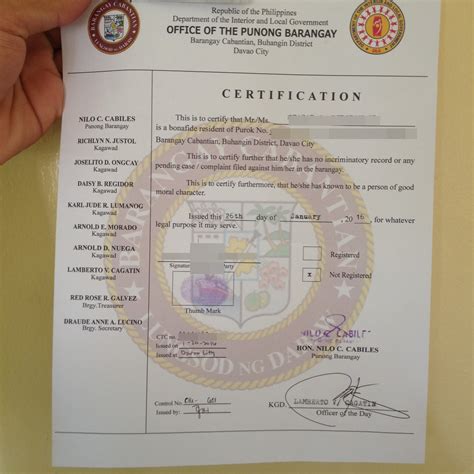 Barangay Certificate Of Appearance Sample