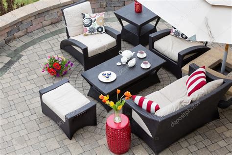 Cozy Patio Furniture On Luxury Outdoor Patio ⬇ Stock Photo Image By