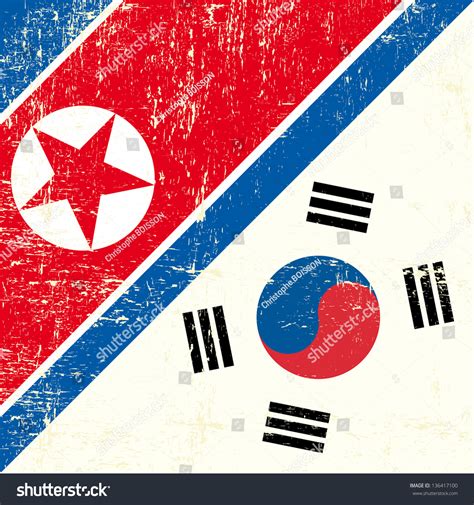 North Korean South Korean Flag This Vector De Stock Libre De Regalías