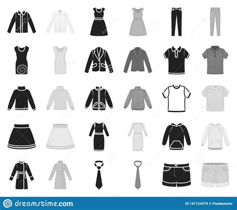 Different Kinds Of Clothes Blackmonochrome Icons In Set