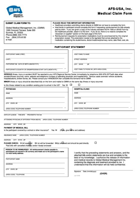 Fillable Afs Usa Inc Medical Claim Form Printable Pdf