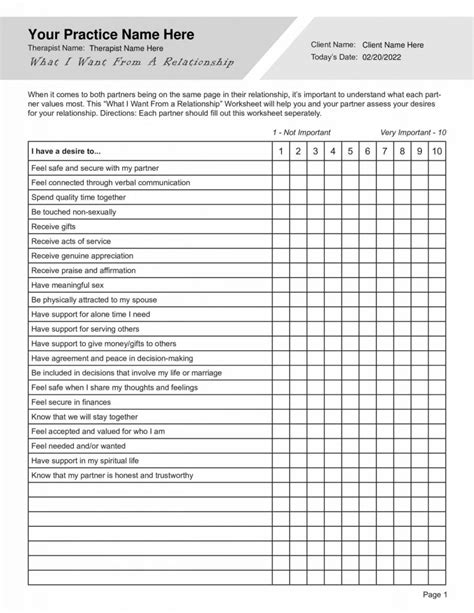 Relationship Needs And Wants Worksheet Editable Fillable Printable Pdf