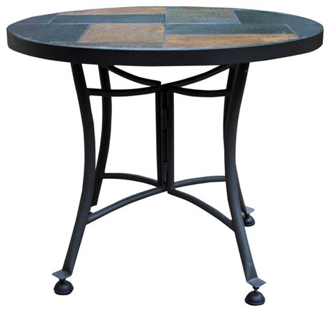 Outdoor Interiors Slate Accent Table With Metal Base Outdoor Side