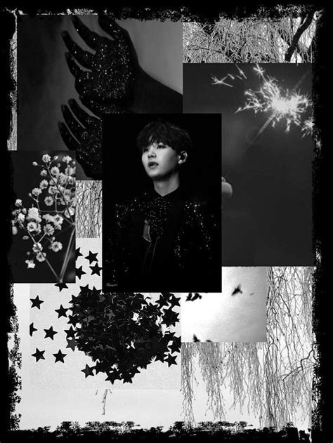 Black And White Collage With Stars Flowers And An Angels Wings