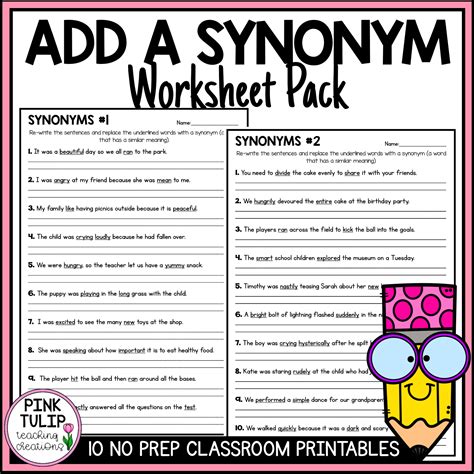 Find A Synonym - Worksheet Pack | Sentences worksheet, Past tense worksheet, Worksheets