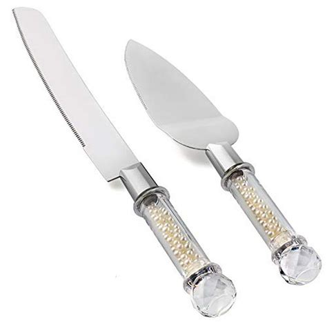 Homi Styles Wedding Cake Knife And Server Set Plastic Faux Ivory Pearl Filled Handles