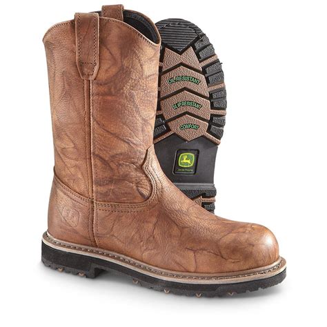 John Deere Mens 12 Steel Toe Pull On Work Boots Brown 641292