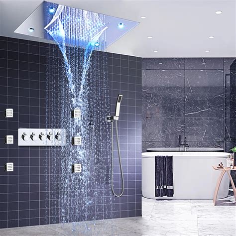 Modern Waterfall Shower System Led Shower Large Rain Concealed Shower