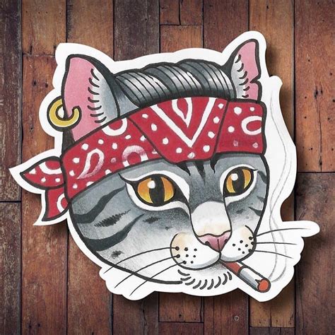 A Sticker With A Cat Wearing A Bandana On Its Head And Eyes