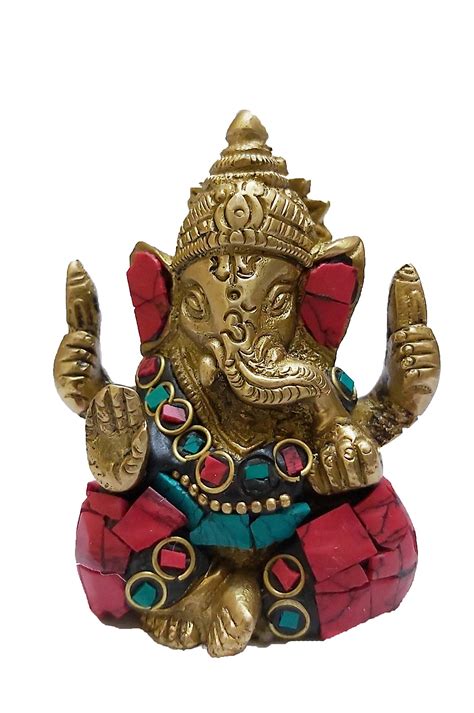 Buy The Blessing God A Colored And Gold Statue Of Lord Ganesh Ganpati