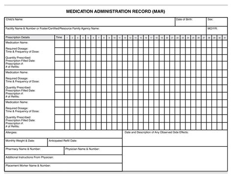Free Printable Blank Medication Administration Record Printable Templates