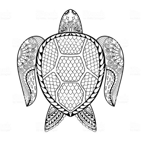 Hand Drawn Sea Turtle For Adult Coloring Pages Stock Turtle Coloring