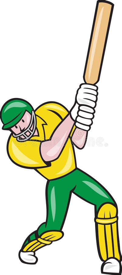 Batteur De Joueur De Cricket Maniant La Batte Front Cartoon Isolated