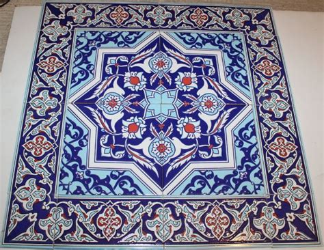 Turkish Iznik Blue Tile Mural Panel Anatolian Artifacts