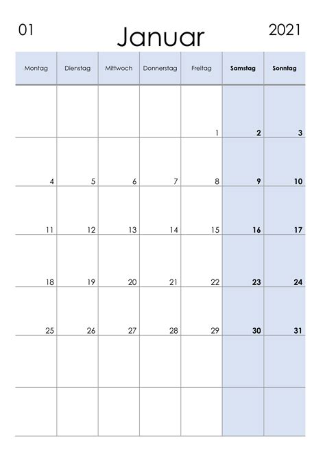 Kalender Januar 2021 Kleine Ziffern Im Hochformat Kalendersu