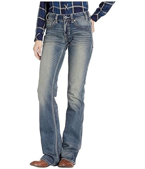 Rock And Roll Cowgirl W1 1005 Mid Rise Bootcut Jeans In Dark Vintage Wash Cowgirl Delight