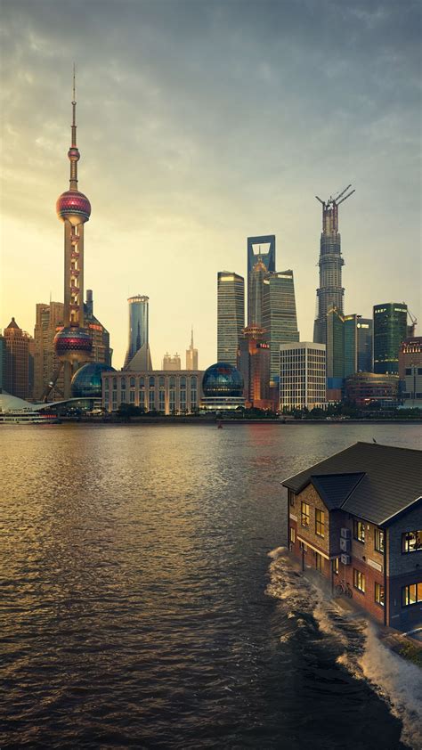 Download 1080x1920 China Shanghai Skyscrapers Photo Manipulation