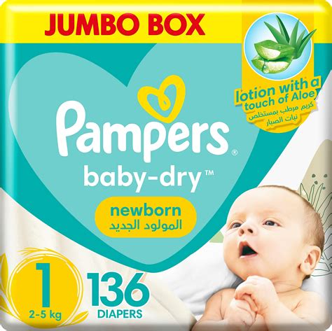 Pampers Baby Dry Size 1 Newborn 2 5 Kg Jumbo Box 136 Diapers Buy