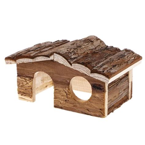 Wooden Hamster House Hideout With Bark For Hamster Hamster House