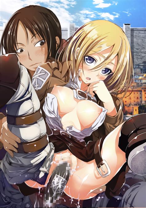 Rule 34 2girls Attack On Titan Blonde Hair Blue Eyes Breasts Censored