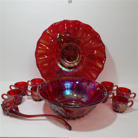 Vintage Carnival Moser Glass Ruby Red Punch Bowl Set 11 Pcs Etsy
