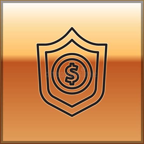 Black Line Shield With Dollar Symbol Icon Isolated On Gold Background